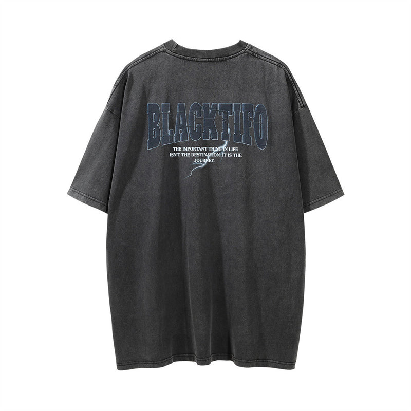Men's Vintage T-Shirt Printed Washed and Worn Short-Sleeved T-shirt Men's Summer Loose Casual