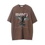 Men Vintage T-Shirt Printed Washed and Worn Short-Sleeved T-shirt Men's Ins Loose