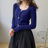 Women Cardigan Sweater Autumn Sweater Cardigan Retro Square Collar Knitwear Top Short Coat 8t8183