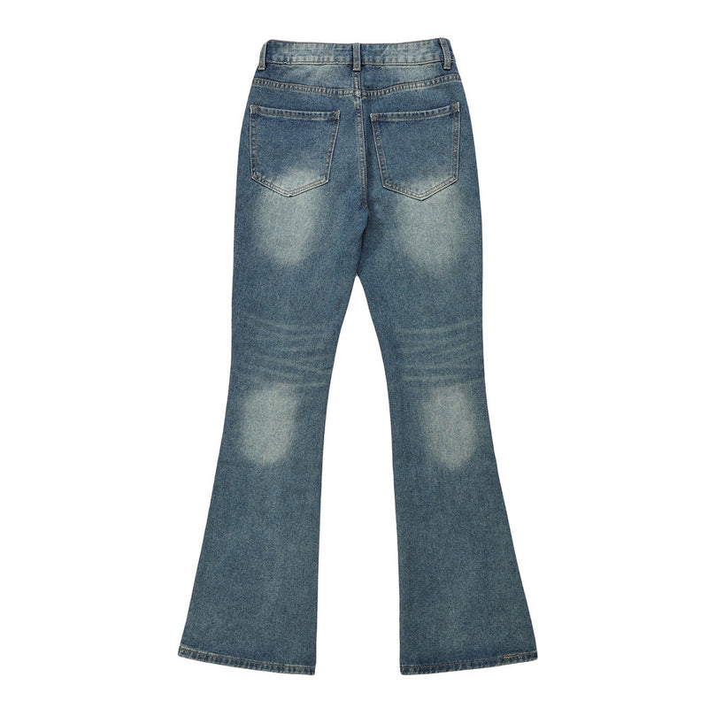 Women Pants Decorative Rivets Flared Jeans Wide Leg Trousers