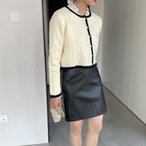 Women Cardigan Sweater Autumn Sweater round Neck Short Button Black and White Cardigan X3005