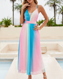 Women Evening Gown Sexy Backless Tie-Dyed Chiffon Dress