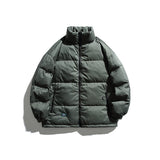 Unisex Winter Cotton Coat Stand-up Collar down Jacket Vintage Zipper Pocket down Jacket
