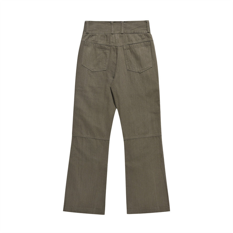 Men Sweatpants Layered Pleated Straight Jeans High Waist Casual Wide Leg Loose Trousers
