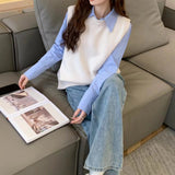 Women Knitted Pullover Autumn and Winter round Neck Vest Short Vest Top
