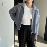 Women Cardigan Sweater Autumn Sweater Cardigan Zipper Turn-down Collar Coat Q625
