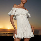 Women Dresses Summer Hollow out Skirt Dress (Qymy0409)
