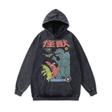 Men Hoodie Cartoon Print Heavy Distressed Hooded Top Distressed Hooded Sweater