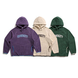 Unisex Winter Cotton Coat Letter Embroidered Hoodie Vintage Polar Fleece Pullover Top