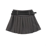 Women Skirt Double Belt Suit Pleated Skirt