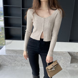 Women Cardigan Sweater Retro Square Collar Knitted Cardigan Short Top Female 8t8215