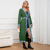 Women Date Dress Long Sleeve Thin-Strap Nightgown Autumn and Winter Broken Lace Cardigan Long Coat