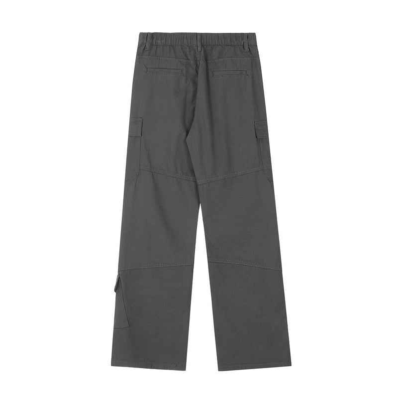 Men Sweatpants Multi-Pocket Workwear Pants Men's Knee Folds Straight-Leg Wide-Leg Pants