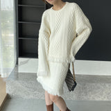 Women Knitted Two-Piece Set Knitted Tassel Sweater Dress Skirt
