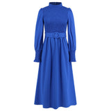 Women Date Dress Stand Collar Long Sleeve Skirt
