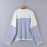 Women Sweater Knitwear Autumn Long-Sleeved Sweater Pullover Bottoming Shirt round Neck Striped Sweater