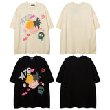 Men T Shirt Hip Hop Cartoon Puff Print Short Sleeve T-shirt