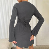 Women Dresses Winter Slim Back Strap U Neck Sexy Dress