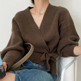 Women Knitwear Autumn Retro V-neck Sweaters Cardigan