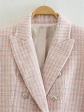 Women Suits Autumn Leisure Textured Double Breasted Blazer