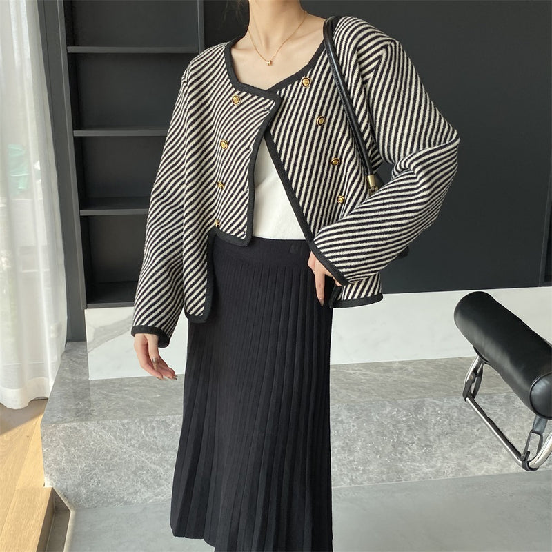 Women Cardigan Sweater Zebra Striped Coat Autumn Square Collar Top 2t375