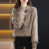 Women Knitted Cardigan Autumn Vintage Stand Collar Knitted Cardigan Sweater Baggy Coat