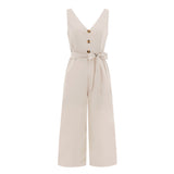 Women Date Dress Summer Sleeveless V-neck Slim Fit Tied Jumpsuit Straight-Leg Pants