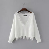 Women Sweater Knitwear V-neck off-Shoulder Loose Pullover Women's Loose Sweater