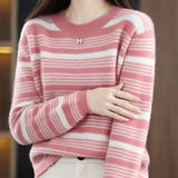 Women Knitwear Autumn and Winter round Neck Striped Sweater Loose Sweater
