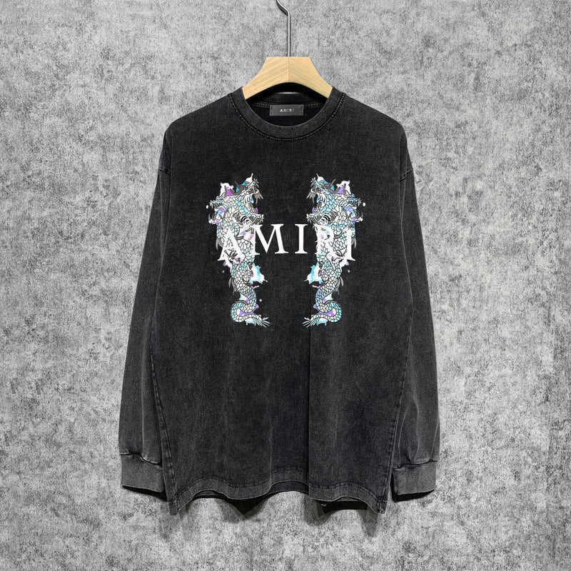 Amiri Long Sleeve Shirt Vintage T Shirt Washed and Worn Vintage Long Sleeve T-shirt