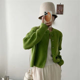 Women Knitted Cardigan Autumn Winter Retro Knitted Cardigan Loose Crew Neck Coat