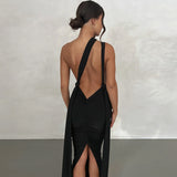 Women Dresses Summer Sexy Deep V-neck Backless Fold Split Dress