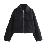 Women Tops Spring Zipper Short Jacket Polo Collar Top