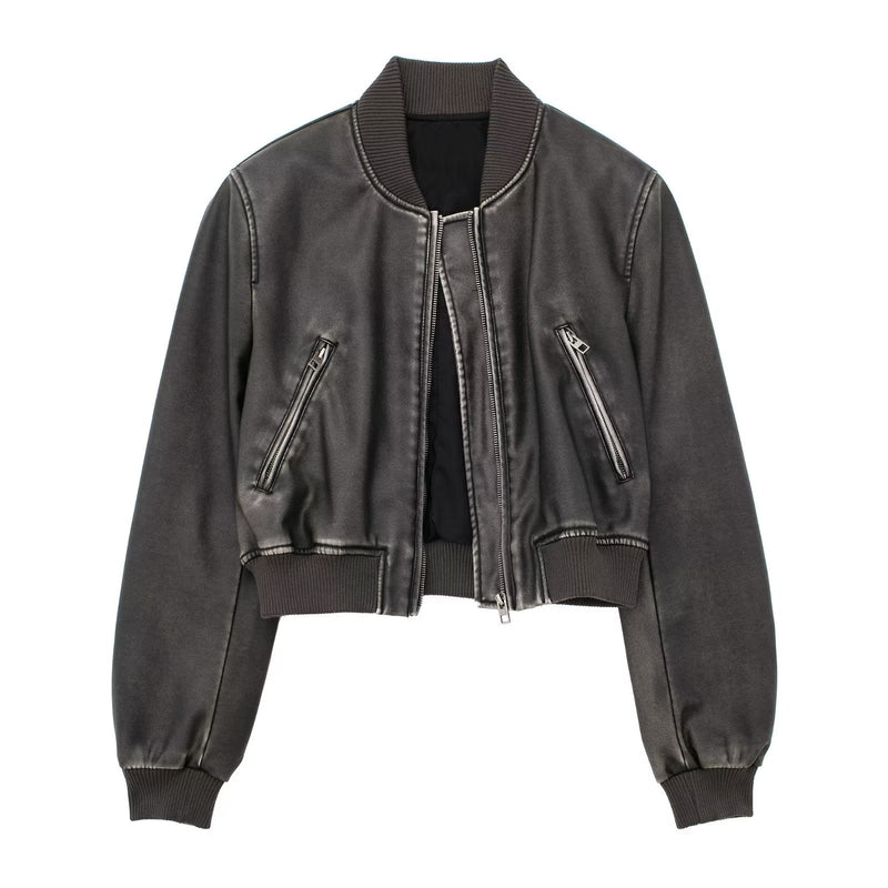 Women Leather Jacket Motorcycle Faux Leather Bomber Jacket Top