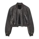 Women Leather Jacket Motorcycle Faux Leather Bomber Jacket Top