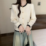 Women Knitted Cardigan Spring Long Sleeve round Neck Sweater Pocket Button Cardigan Loose Sweater