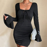 Women Dress Fall/Winter Slim Sexy Backless Sheath Long Sleeve Dress