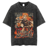 2024Harajuku Streetwear Black Washed T-Shirt Anime Graphic