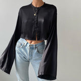 Women T-shirt Summer Sexy Skirt Long Sleeve Button Cardigan Top Suit