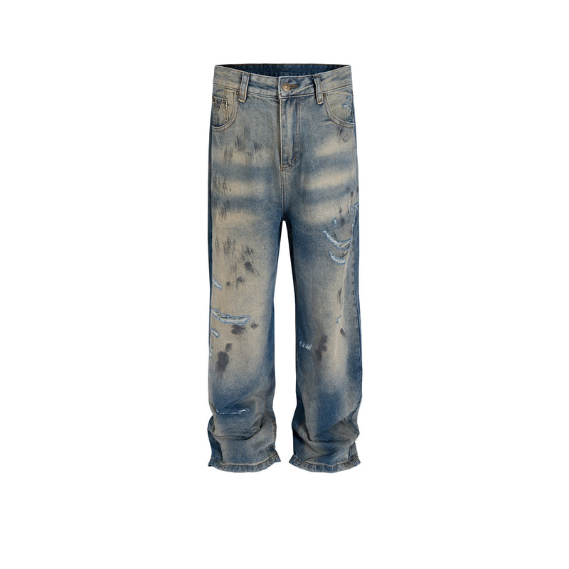 MIJKO Mens Vintage Pants Distress Ripped Ripped Jeans