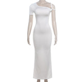 Women Dresses Summer Short Sleeve Solid Color Slim Fit Sexy Sheath Dress (Bla0420)