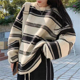 Women Knitwear Autumn and Winter Striped round Neck Sweater Sweater
