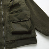 Unisex Winter Cotton Coat Stitching Lambswool Stand-up Collar Cotton-Padded Clothes Vintage Loose Cargo Cotton-Padded Jacket