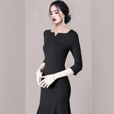 Women Maxi Dress Autumn V-neck Sexy Fishtail Sheath Dress