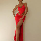 Women Co-Ord Set Sling Self-Tie Dress Suit