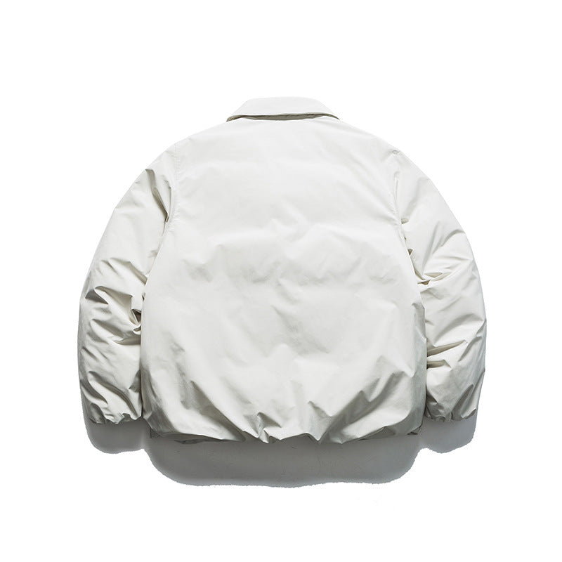 Unisex Winter Cotton Coat Multi-Pocket Lapel down Jacket Retro Loose and Warm down Jacket Men