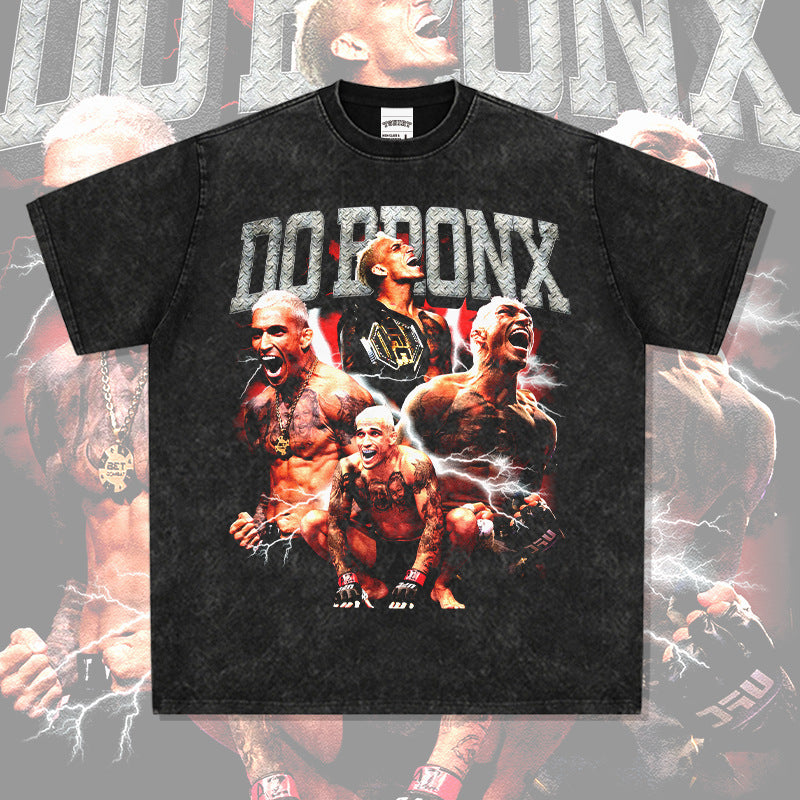 Mens Vintage Boxer T-Shirt Vintage Oliveira Do Bronx Print Short Sleeve T-Shirt Crew Neck Loose