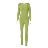 Women Jumpsuit Autumn U-Neck Slim-Fit Long Sleeve