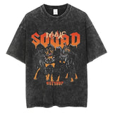 Rottweiler Doberman Vintage Washed T Shirt Men's Hip Hop
