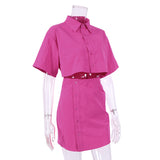 Women Dress Spring Short-Sleeved Shirt Dress Hollow Slim Pencil Dress